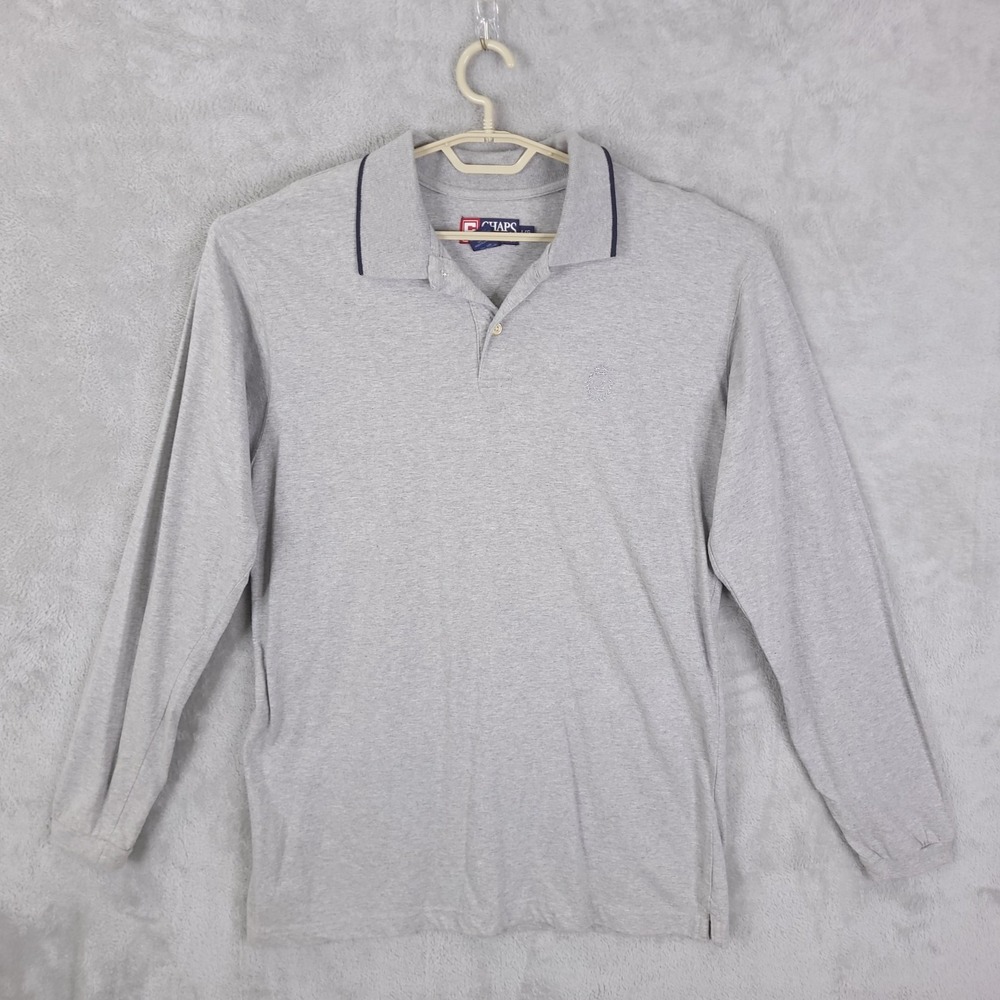 Vintage Chaps Ralph Lauren Rugby Polo Shirt Large Gray Long Sleeves Y2K Preppy